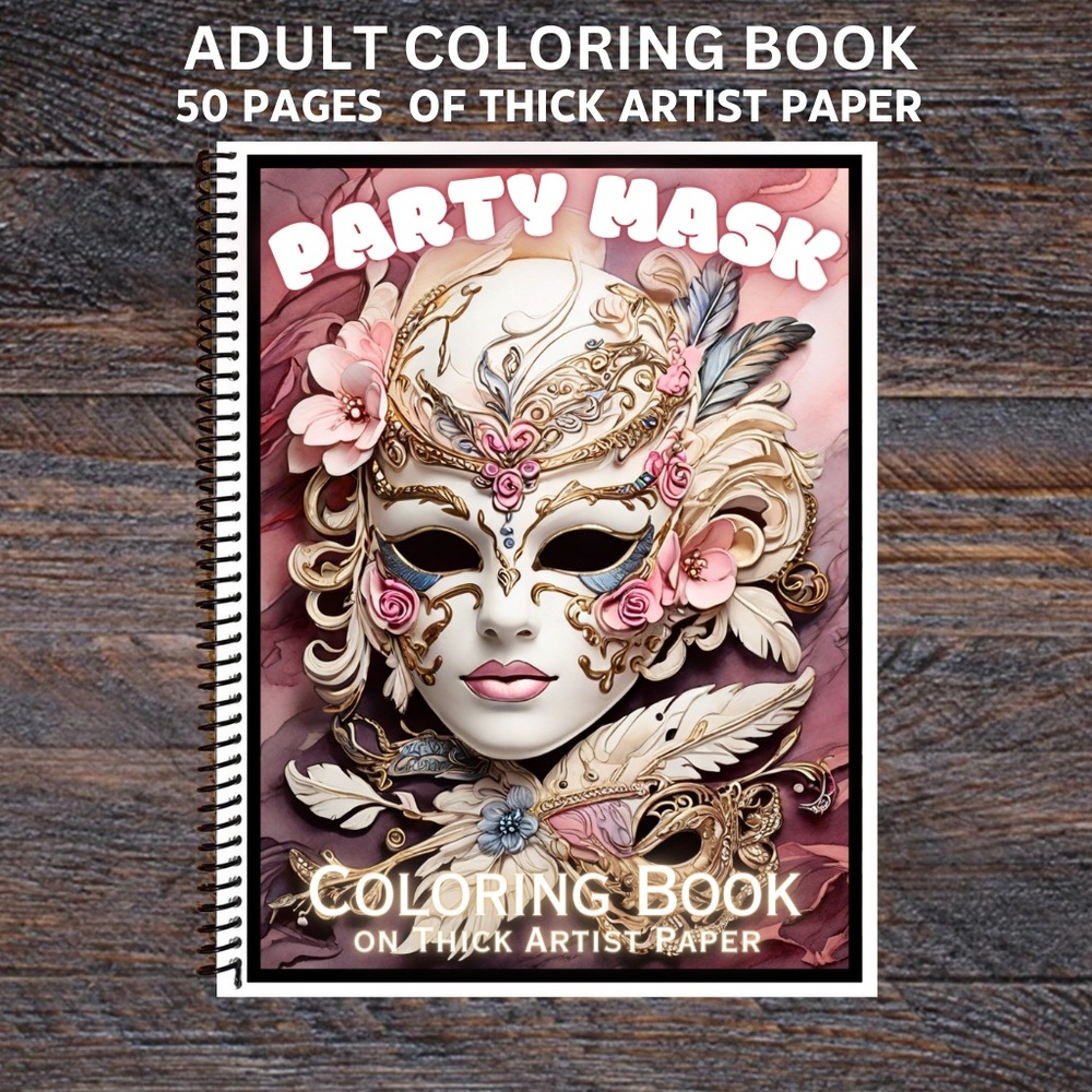 Party Mask - Spiral Bound Adult Coloring Book - Thick Artist Pape…